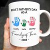 First Father's Day As A Family of Three, Handprints - Personalized Custom Coffee Mug - DAD074_MG