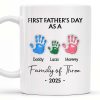 First Father's Day As A Family of Three, Handprints - Personalized Custom Coffee Mug - DAD074_MG