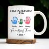 First Father's Day As A Family of Three, Handprints - Personalized Custom Coffee Mug - DAD074_MG