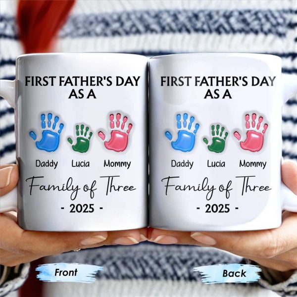 First Father's Day As A Family of Three, Handprints - Personalized Custom Coffee Mug - DAD074_MG