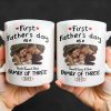 First Father's Day As A Family Of Three, Heart and Family Photo - Personalized Custom Coffee Mug - DAD103_MG