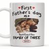 First Father's Day As A Family Of Three, Heart and Family Photo - Personalized Custom Coffee Mug - DAD103_MG