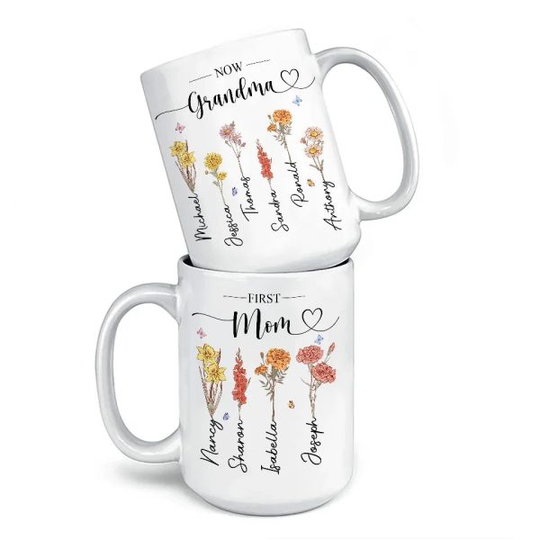 First Mom, Now Grandma - Family Personalized Custom Mug - Christmas Gift For Mom, Grandma