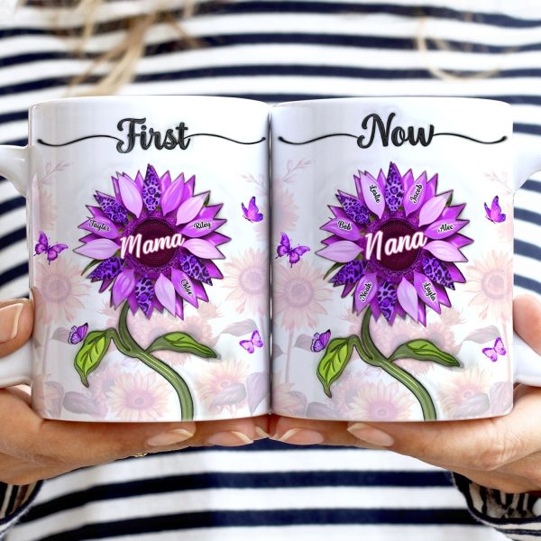 First Mom Now Grandma - Gift For Mothers, Grandmas, Aunties - Personalized White Edge-to-Edge Mug