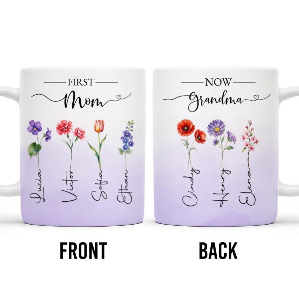 First Mom Now Grandma Celebrating Generations - Personalized Custom Coffee Mug - GRM037_MG
