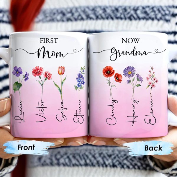 First Mom Now Grandma Celebrating Generations - Personalized Custom Coffee Mug - GRM037_MG