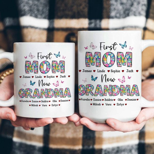 First Mom Now Grandma Floral - Personalized Mug