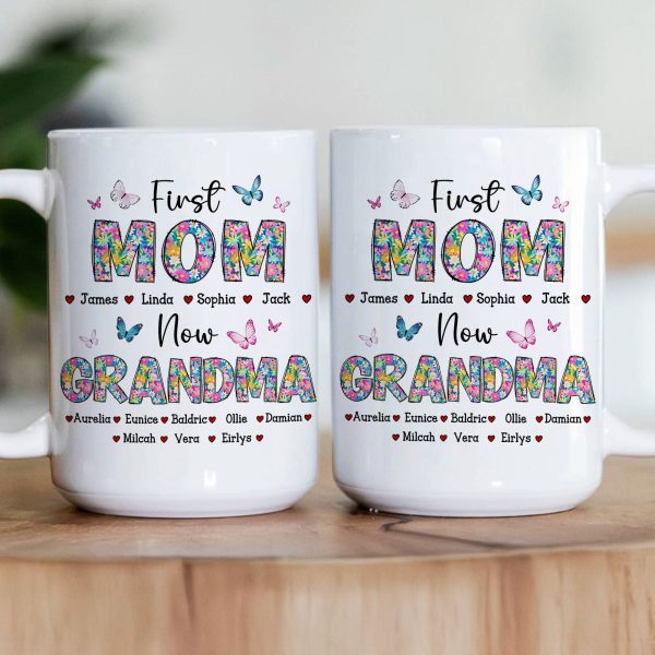 First Mom Now Grandma Floral - Personalized Mug