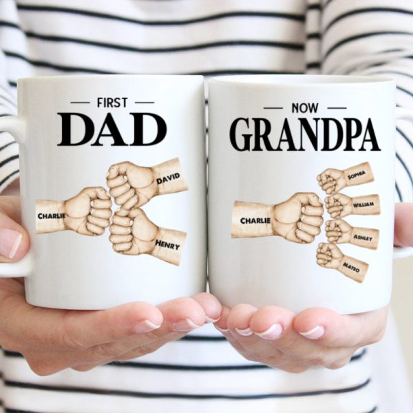 Fist Bump First Dad Now Grandpa Personalized Mug