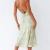 Floral Cowl Neck High Slit Slip Midi Dress - Sage Green
