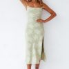 Floral Cowl Neck High Slit Slip Midi Dress - Sage Green
