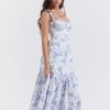Floral Print Bustier Strap With Pocket Midi Dress
