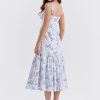 Floral Print Bustier Strap With Pocket Midi Dress