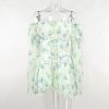 Floral Print Mesh Off Shoulder Long Sleeve Mini Dress With Corset