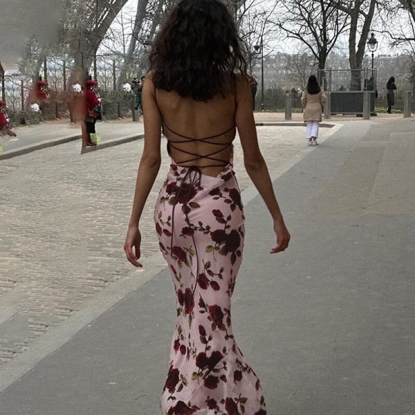 Floral Print Strappy Back Tie-Up Midi Dress
