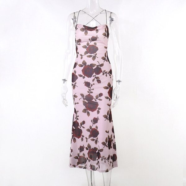 Floral Print Strappy Back Tie-Up Midi Dress