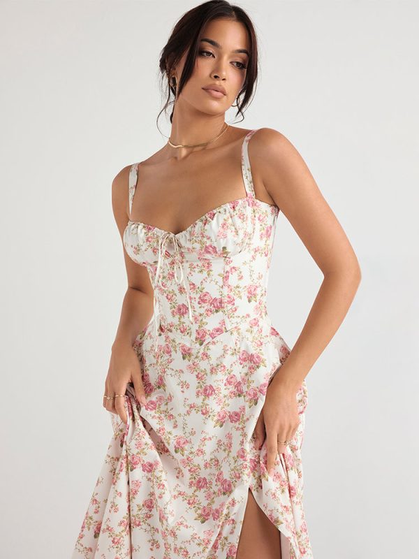 Floral Print Tie-Up Strap Flowy Midi Dress