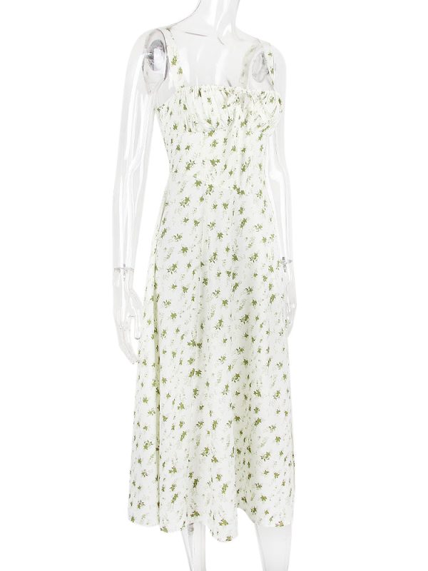 Floral Print Tie-Up Strap Flowy Midi Dress