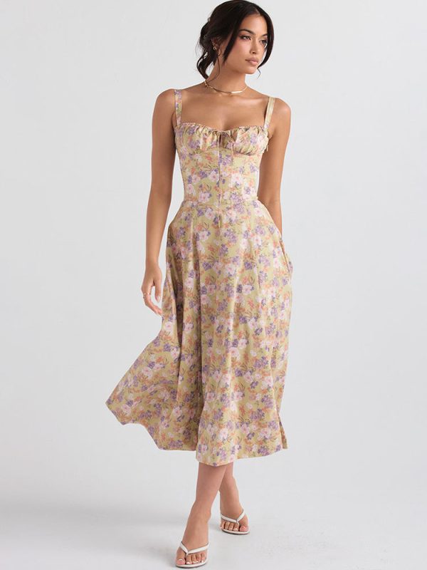 Floral Print Tie-Up Strap Flowy Midi Dress