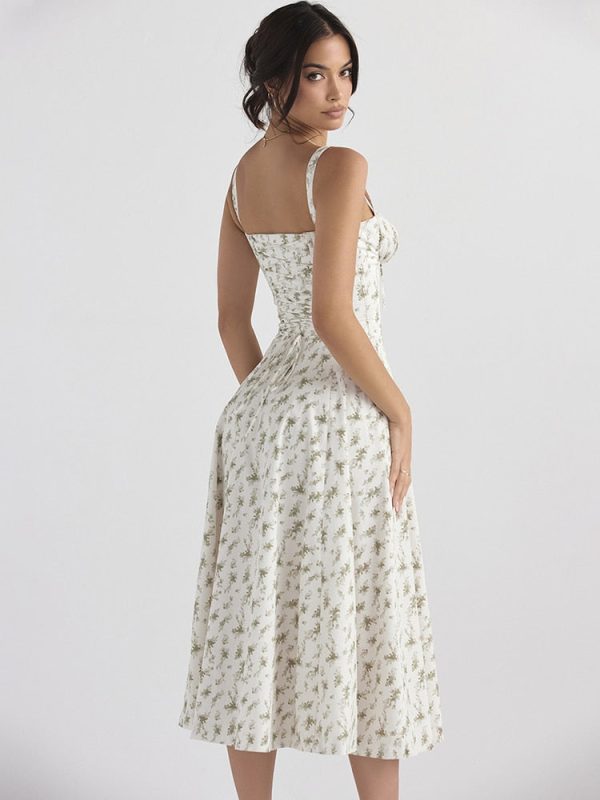 Floral Print Tie-Up Strap Flowy Midi Dress