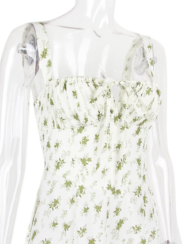 Floral Print Tie-Up Strap Flowy Midi Dress