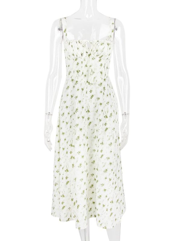 Floral Print Tie-Up Strap Flowy Midi Dress