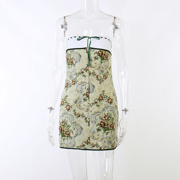 Floral Printed Lace Up Tube Mini Dress