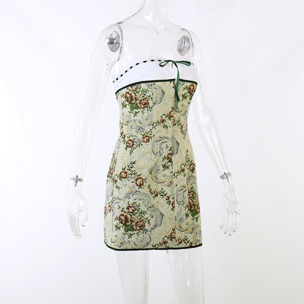 Floral Printed Lace Up Tube Mini Dress