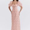 Floral Print Square Neckline Puff Sleeves Maxi Dress