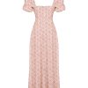 Floral Print Square Neckline Puff Sleeves Maxi Dress