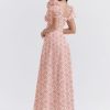 Floral Print Square Neckline Puff Sleeves Maxi Dress