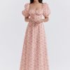 Floral Print Square Neckline Puff Sleeves Maxi Dress