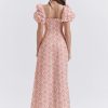 Floral Print Square Neckline Puff Sleeves Maxi Dress