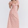 Floral Print Square Neckline Puff Sleeves Maxi Dress