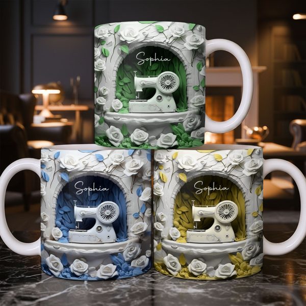 Floral Sewing Machine Creative Design - Personalized Custom Coffee Mug - HOB018_MG