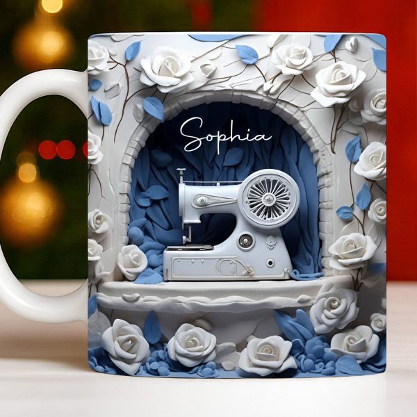 Floral Sewing Machine Creative Design - Personalized Custom Coffee Mug - HOB018_MG