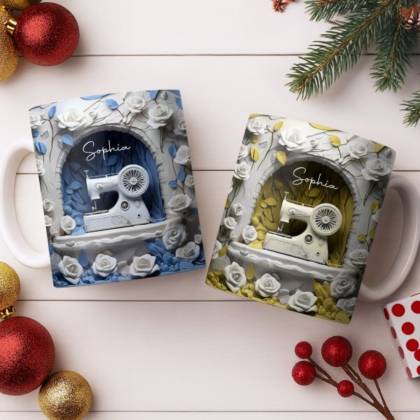 Floral Sewing Machine Creative Design - Personalized Custom Coffee Mug - HOB018_MG