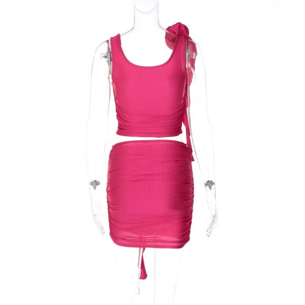 Flower Frill Applique Top and Bodycon Mini Skirt Set