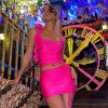 Flower Frill Applique Top and Bodycon Mini Skirt Set