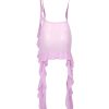 Flowy Ruffle Strap Rosette Corsage Backless Sheer Mesh Mini Dress - Pink
