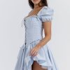 Flowy Square Neck Lace Up Vest Drop Waist Fit & Flare Mini Sundress - Blue