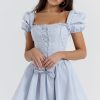 Flowy Square Neck Lace Up Vest Drop Waist Fit & Flare Mini Sundress - Blue