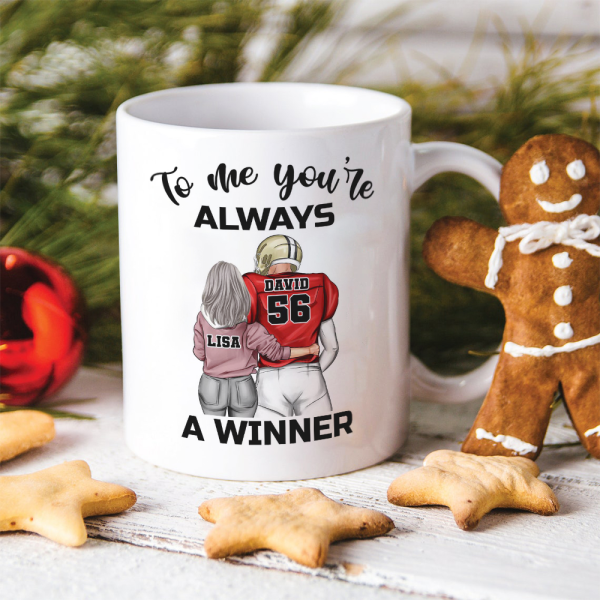 Football Couple I'll Always Be Your Biggest Fan, Personalized Gift White Mug