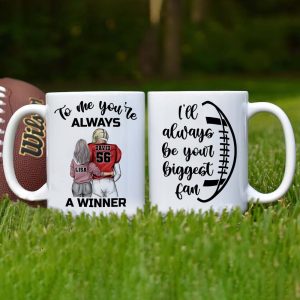 Football Couple I'll Always Be Your Biggest Fan, Personalized Gift White Mug