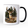 Forest Deers Vintage Grunge Personalized Mug, Retro Hunter Gift with Custom Name