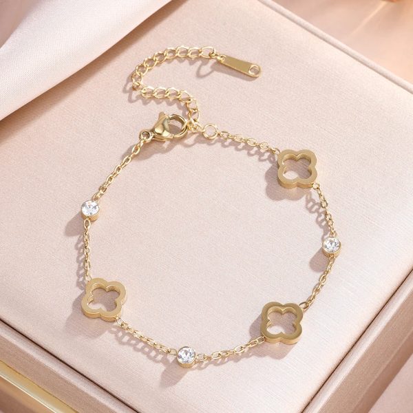 Four Leaf Clover Zircon Stainless Steel Bracelet