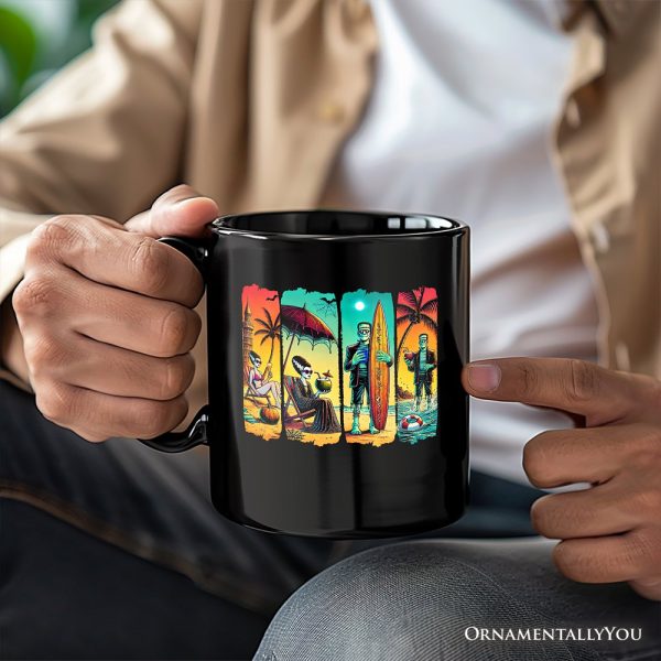 Frankenstein's Beach Vacation Personalized Mug, Retro Neon Summer Vibes Gift with Custom Name