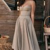 French Bustier Spaghetti Strap Drop Waist Fit & Flare Midi Sundress - Khaki