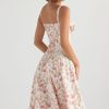 Fresh Bustier Tie Front Slit Floral Printed Midi Sundress - Pink