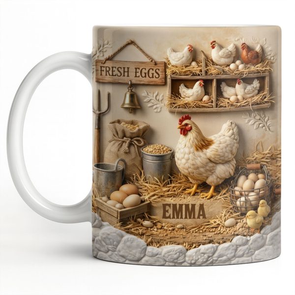 Fresh Eggs With Charming Chickens Design - Personalized Custom Coffee Mug - FARM020_MG